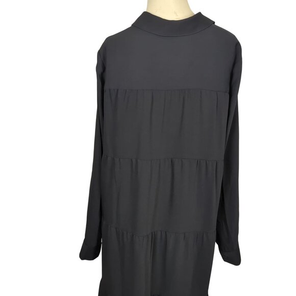 J. Jill Wearever Collection Black Shirt Dress M Button Front Ruffle Tiered Back - Picture 6 of 16